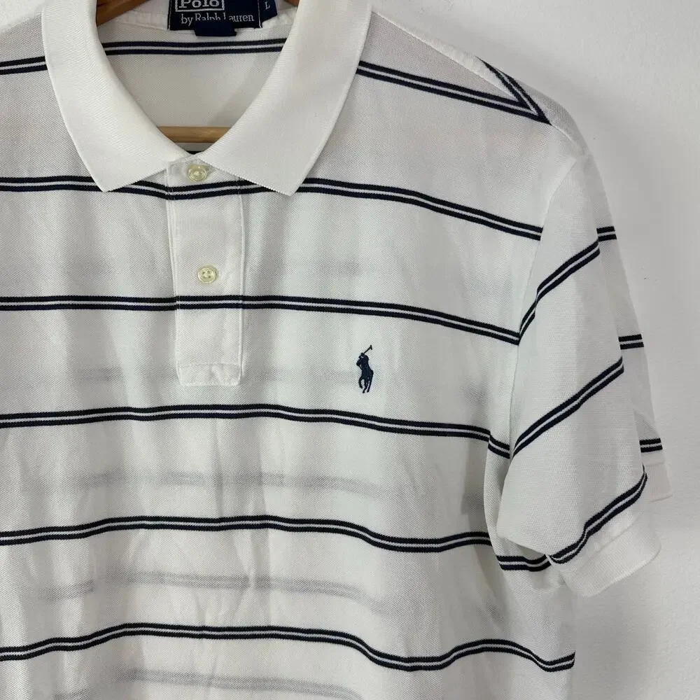 Vintage Polo Ralph Lauren Polo Shirt Men's Large Stripe Short Sleeve 100% Cotton
